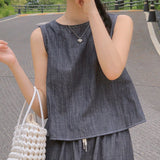 Amang Linen Denim Sleeveless Shirt