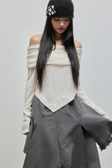 Unbalanced Lace Midi Skirt_Charcoal