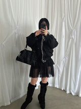 DOT MESH LAYERED CAN CAN SKIRT (IVORY, BLACK 2COLORS!)