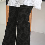 Quilted jacquard rose flower banding bootcut leggings pants