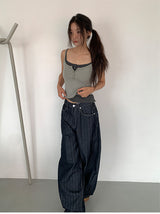 HERRINGBONE NONFADE BALLOON JEANS