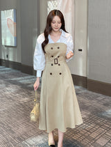 Muel Shirt Color Matching Layered Trench One Piece
