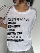 Bonju-Hi Letter Semi-Cropped Basic Fit T-Shirt 5color