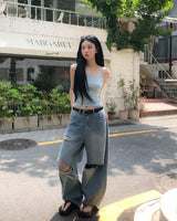 Pave Vintage Damage Balloon Denim Pants