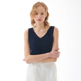 LINEN V-NECK SLEEVELESS KNIT NAVY
