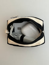 Clam Mini key ring round pouch _ Quilting black