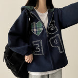 Pair Check Heart Hooded Zip-Up