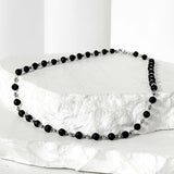 ss-Nature beads+ chain necklace_black