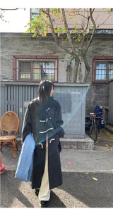 wool charcoal quilting toggle hooded long coat