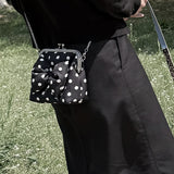[Black.ver] ミディアムリボンポルカドットフレームバッグ (handmade bag)