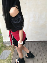 Lovely Note Two-Way Square Neck Off Shoulder Ribbon BLouse