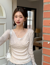 #Flower Ribbon Cotton100 Eyelet T-shirt (3color)