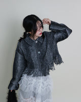 Gamants coloring gradation fringe long-sleeve cropped wool knitwear