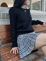  Milk tea angora long sleeve boat neck vertical knit top (5 colors)