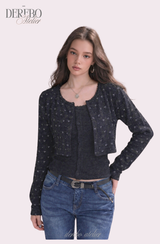 Line Charcoal Cardigan Two-piece Top