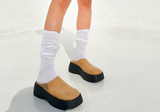 [POINT ITEM] 6CM PLATFORM Y2K SUEDE LEATHER FAUX-LEATHER BLOAFER ミュール ラウンドトゥ スリッパ - 2 COLOR