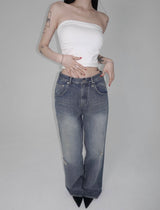 Low-Rise Wide Denim - Bullet Demage Handbrush