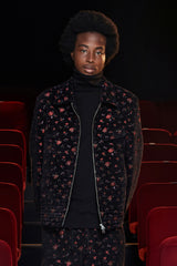 FLORAL JACQUARD ZIP JACKET / BLACK