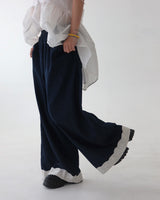 Lace Dark Denim Banded Waist Wide Pants