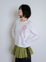 コサージュサイドポイントスリム長袖Tシャツ