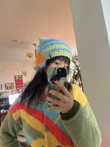サニーオーシャンストライプクロシェキャットイヤーハット(レモン/アクア)
