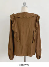 Shushu V-Neck Lace Ruffle Blouse