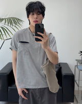 テズダイアゴナルヘンリーネックTシャツ
