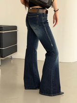 Yellow stitch low boots cut pants