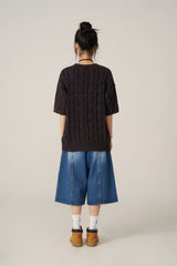 Cable Washing Short-Sleeved Knitwear - Navy