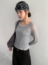 ジェキンシースルーフラワープリンティング長袖Tシャツ