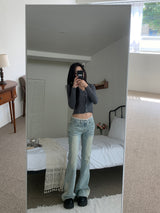  Touch Lace Trim Light Blue Bootcut Denim Pants