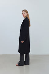SIDE CUT OUT SINGLE WOOL COAT - BLACK