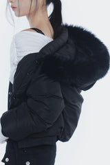FOX FUR DOWN JACKET black