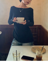 Black bag see-through pad bow long-sleeved shirt
