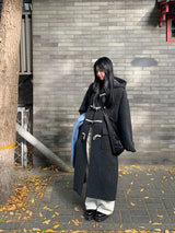 wool charcoal quilting toggle hooded long coat