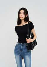 rope shirring off-shoulder tee