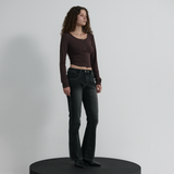 Cat Washed Stitch Bootcut denim pants - BLACK