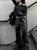 Low Washing Crop Fur Hood Zip-Up