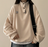 Sung high neck color scheme snap tab fleece anorak sweatshirt