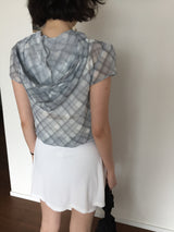 Plaid chiffon シャーリングジップアップ (2color)