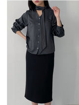 Satin Tie V-Neck Blouse