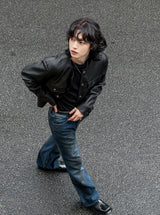 Cape round pocket leather jacket