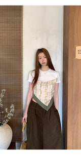 Hazelnut pintuck wide cotton casual pants