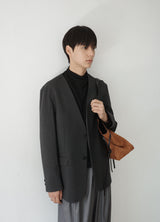 pinstripe collarless blazer