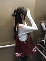 レキシスタッドレザーボーブショルダーバッグ