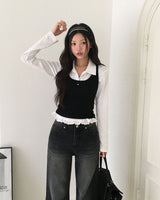 ツイーティー フリルカラー ポルカドットロングスリーブTシャツ