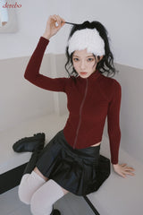 velvet line half-turtleneck zip-up slim top