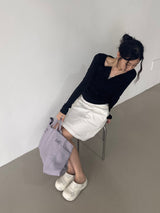 ブリーズ コットンモダール ヘンリーネック Tシャツ(Bio-Washed) -ブラック