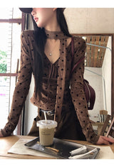 cotton wool scarf dot brown long-sleeve t-shirt