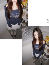 ネイビーレタリングレースロングスリーブTシャツ